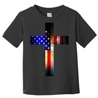 A christian cross comprised of the American Flag Toddler T-Shirt