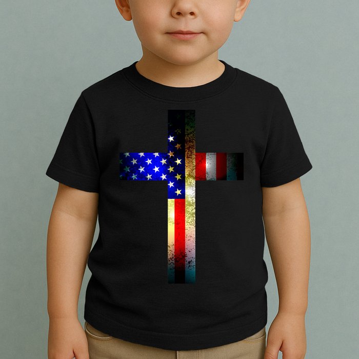 A christian cross comprised of the American Flag Toddler T-Shirt