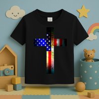 A christian cross comprised of the American Flag Toddler T-Shirt