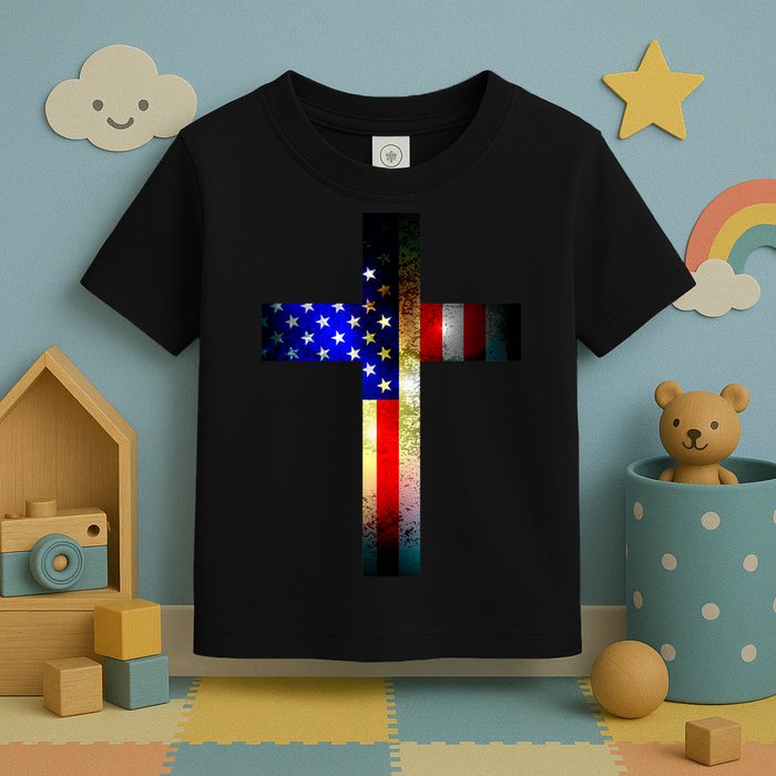 A christian cross comprised of the American Flag Toddler T-Shirt