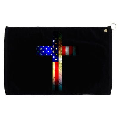 A christian cross comprised of the American Flag Grommeted Golf Towel