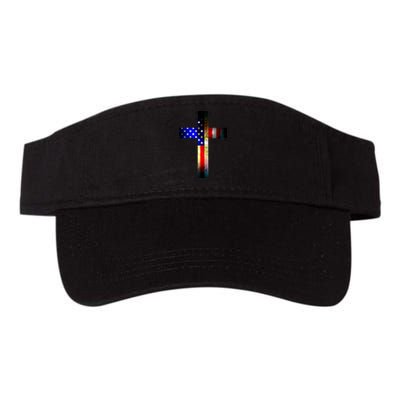 A christian cross comprised of the American Flag Valucap Bio-Washed Visor