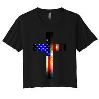 A christian cross comprised of the American Flag Crop Top