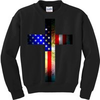 A christian cross comprised of the American Flag Kids Sweatshirt