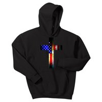 A christian cross comprised of the American Flag Kids Hoodie