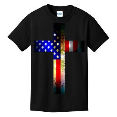 A christian cross comprised of the American Flag Kids T-Shirt