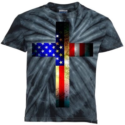 A christian cross comprised of the American Flag Kids Tie-Dye T-Shirt