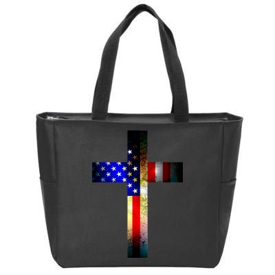 A christian cross comprised of the American Flag Zip Tote Bag