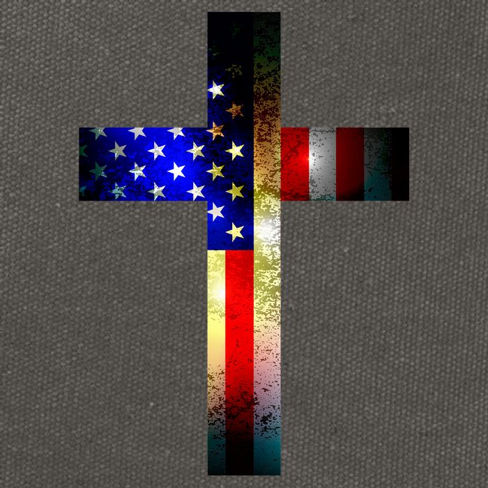 A christian cross comprised of the American Flag Cotton Canvas Backpack