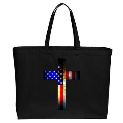 A christian cross comprised of the American Flag Cotton Canvas Jumbo Tote