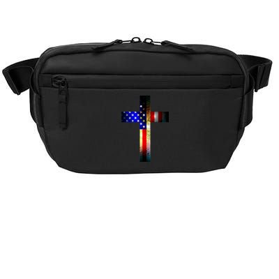 A christian cross comprised of the American Flag Crossbody Pack