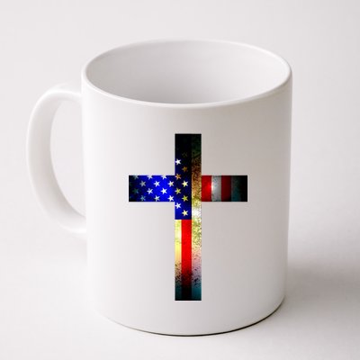 A christian cross comprised of the American Flag Coffee Mug