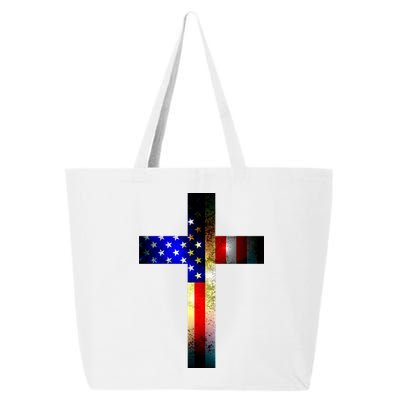 A christian cross comprised of the American Flag 25L Jumbo Tote