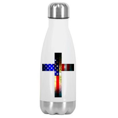 A christian cross comprised of the American Flag Stainless Steel Insulated Water Bottle