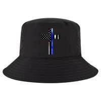 A Christian cross showing support for law enforcement - Thin Blue Line Cool Comfort Performance Bucket Hat