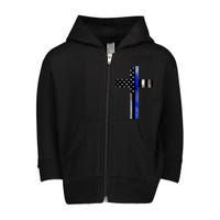 A Christian cross showing support for law enforcement - Thin Blue Line Toddler Zip Fleece Hoodie