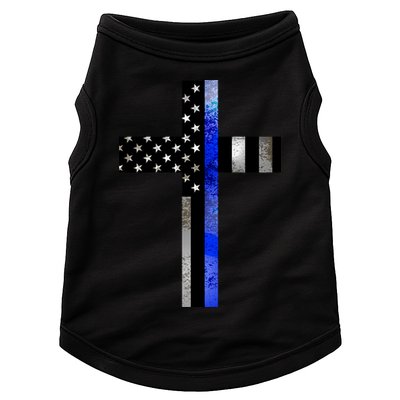 A Christian cross showing support for law enforcement - Thin Blue Line Doggie Tank