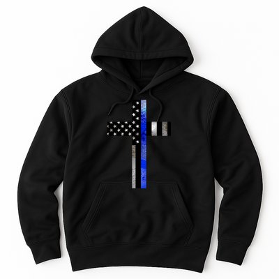 A Christian cross showing support for law enforcement - Thin Blue Line Hoodie