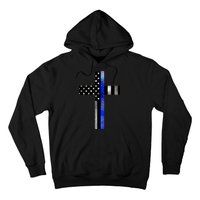 A Christian cross showing support for law enforcement - Thin Blue Line Hoodie