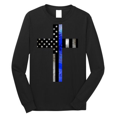 A Christian cross showing support for law enforcement - Thin Blue Line Long Sleeve Shirt