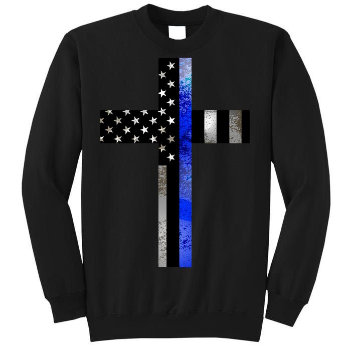 A Christian cross showing support for law enforcement - Thin Blue Line Sweatshirt