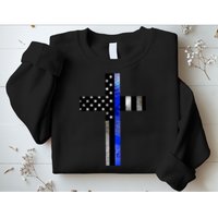 A Christian cross showing support for law enforcement - Thin Blue Line Sweatshirt