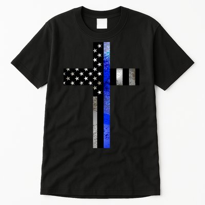 A Christian cross showing support for law enforcement - Thin Blue Line Tall T-Shirt