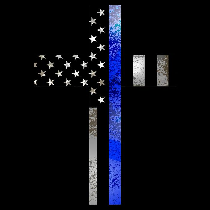 A Christian cross showing support for law enforcement - Thin Blue Line Impact Tech Backpack