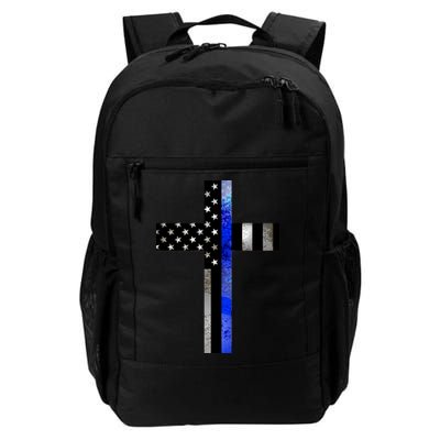 A Christian cross showing support for law enforcement - Thin Blue Line Daily Commute Backpack