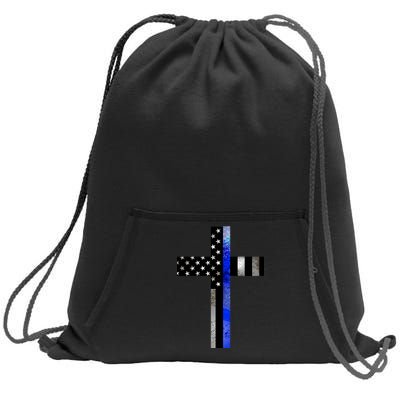 A Christian cross showing support for law enforcement - Thin Blue Line Sweatshirt Cinch Pack Bag