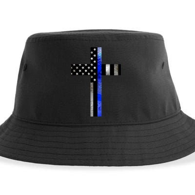 A Christian cross showing support for law enforcement - Thin Blue Line Sustainable Bucket Hat