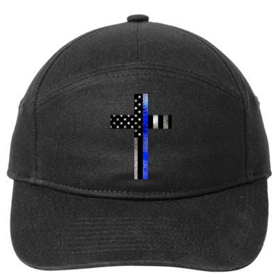 A Christian cross showing support for law enforcement - Thin Blue Line 7-Panel Snapback Hat