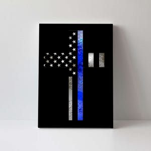 A Christian cross showing support for law enforcement - Thin Blue Line Canvas