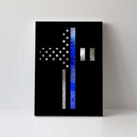 A Christian cross showing support for law enforcement - Thin Blue Line Canvas