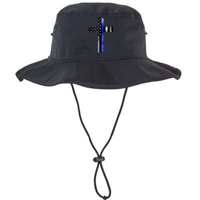 A Christian cross showing support for law enforcement - Thin Blue Line Bucket Hat