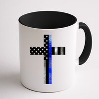 A Christian cross showing support for law enforcement - Thin Blue Line Mug
