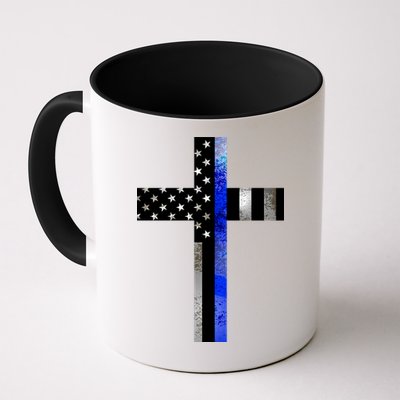 A Christian cross showing support for law enforcement - Thin Blue Line Mug