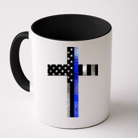 A Christian cross showing support for law enforcement - Thin Blue Line Mug