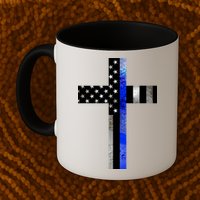 A Christian cross showing support for law enforcement - Thin Blue Line Mug