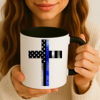 A Christian cross showing support for law enforcement - Thin Blue Line Mug