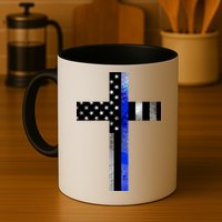 A Christian cross showing support for law enforcement - Thin Blue Line Mug