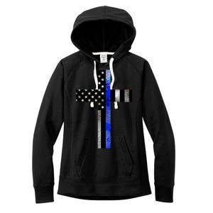 A Christian cross showing support for law enforcement - Thin Blue Line Women's Fleece Hoodie