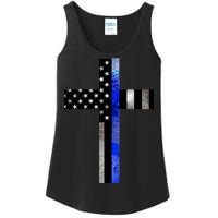 A Christian cross showing support for law enforcement - Thin Blue Line Ladies Essential Tank