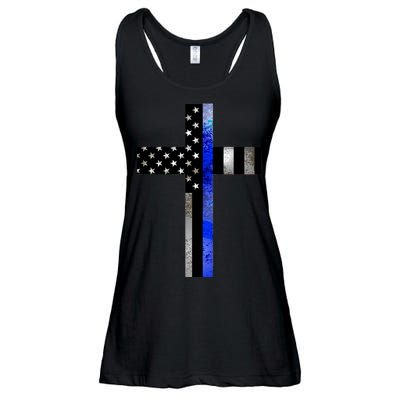 A Christian cross showing support for law enforcement - Thin Blue Line Ladies Essential Flowy Tank