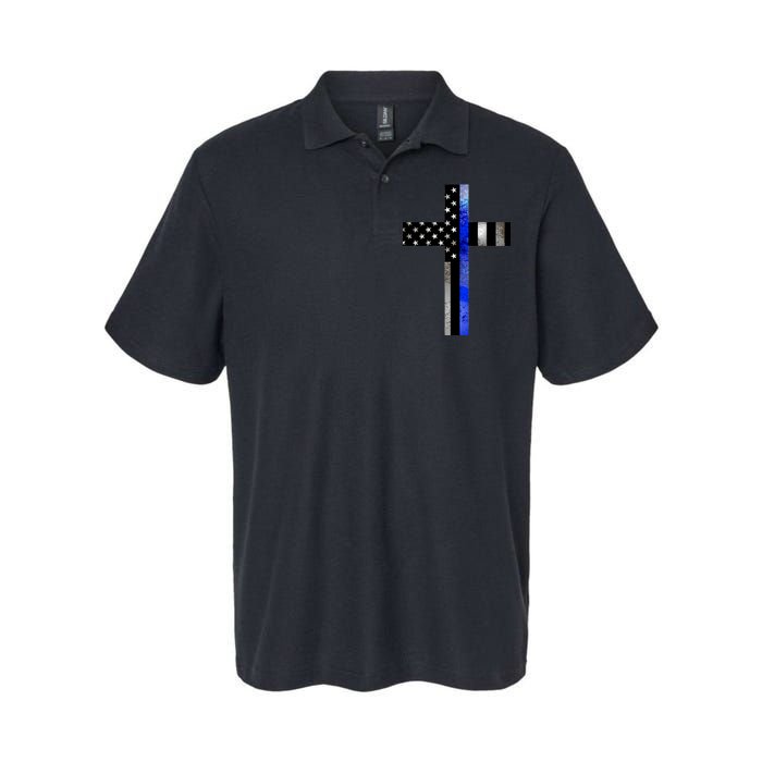 A Christian cross showing support for law enforcement - Thin Blue Line Softstyle Adult Sport Polo