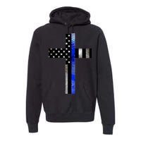 A Christian cross showing support for law enforcement - Thin Blue Line Premium Hoodie