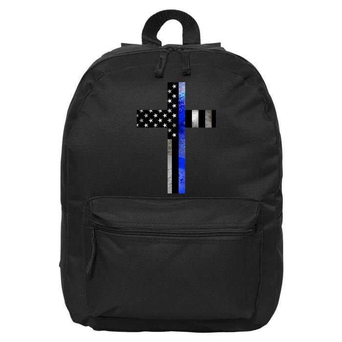 A Christian cross showing support for law enforcement - Thin Blue Line 16 in Basic Backpack