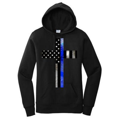 A Christian cross showing support for law enforcement - Thin Blue Line Women's Pullover Hoodie