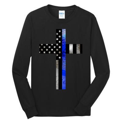 A Christian cross showing support for law enforcement - Thin Blue Line Tall Long Sleeve T-Shirt
