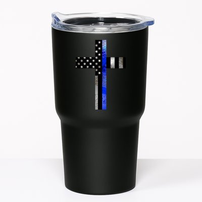 A Christian cross showing support for law enforcement - Thin Blue Line Tumbler